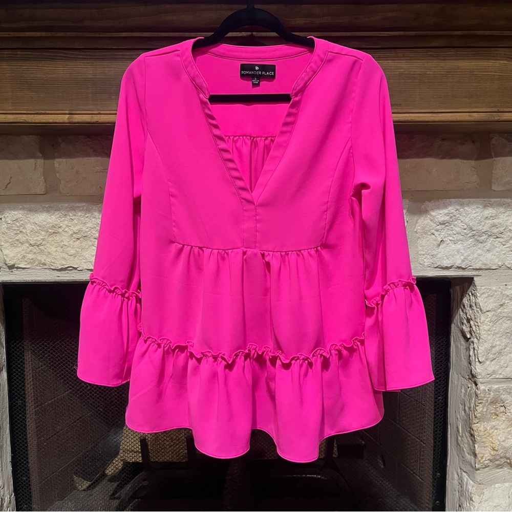 Tuckernuck Hot Pink Ruffle Blouse Size Small